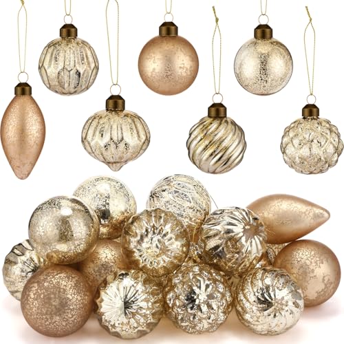 Syhood 24 Pcs Mercury Glass Christmas Ornaments...