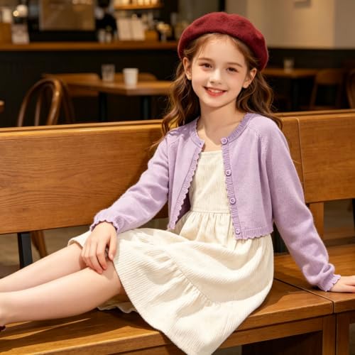 Image of Cropped Shrug Cardigan Girls Cotton Soft Long Sleeve 5-12 Years (Dressy)