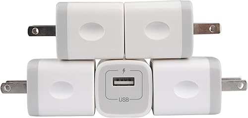 Adaptador de cargador de pared, bloque de carga USB, paquete de 5 unidades de un solo puerto USB enchufable en la caja del cubo, bloques de energía,