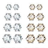 JewelrieShop Earrings Studs Set for Women Girl Stainless Steel CZ Ball Faux Pearl Hoop Hypoallergeni
