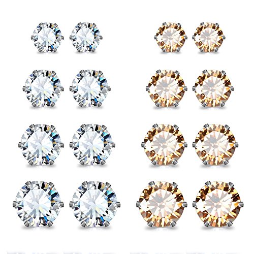 JewelrieShop Earrings Studs Set for Women Girl Stainless Steel CZ Ball Faux Pearl Hoop Hypoallergenic Silver Multiple Ear Stud Earing for Men