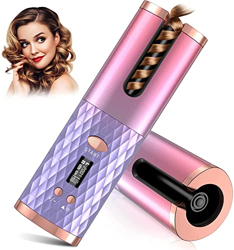Automatic Curling Iron, Cordless Auto Hair Curler, Ceramic Rotating Hair Curler With 6 Temps & Timers, Portable Rechargeable Curling Wand, Auto Shut-Off, Fast Heating Iron For Styling #TOP25