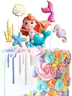 1 Set Mermaid Cake Toppers Mermaid Starfish Seaweed Seahorse Shell Mermaid Tail Cake Topper for DIY Cake Decoration Birthday Party Accessories