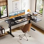 OffiGo Electric L Shaped Standing Desk, 55 Inches Height Adjustable Table, Reversiable Corner Stand Up Desk, Lifting Computer Table for Home Office, Computer Workstation, Carbon Fiber Black - Image 2