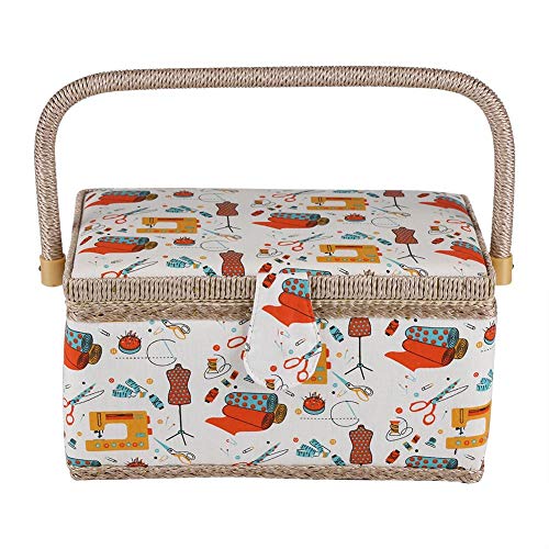GOTOTO Boîte à Coudre Panier Couture avec Poignée, Kit de Couture pour Maison et Voyage, Accessoires de Couture Boîte de Rangement 27,8 x 18 x 14,5 cm