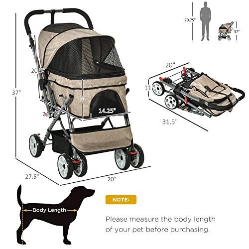 PawHut Travel Pet Stroller for Dogs, Cats, One-Click Fold Jogger Pushchair with Swivel Wheels, Brakes, Basket Storage… - Image 4