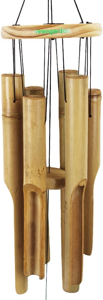 VEWOGARDEN Bamboo Wind Chimes for Outside, Wooden Windchimes Outdoors for Garden, Patio, Indoor Home Decor, Light Brown