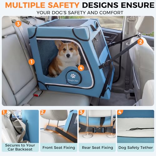 Snagle Paw Portable Dog Crate for Car Travel,Metal Frame Pet Crate,Pet Carrier for Car Back Seat Secures with Headrest Strap and Seatbelt,M - Image 7