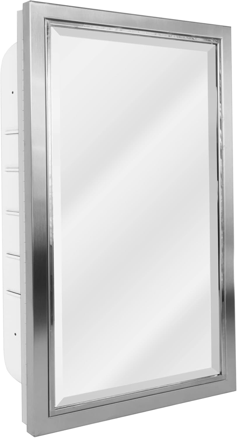 Brushed Nickel and Chrome Recessed Medicine Mirror