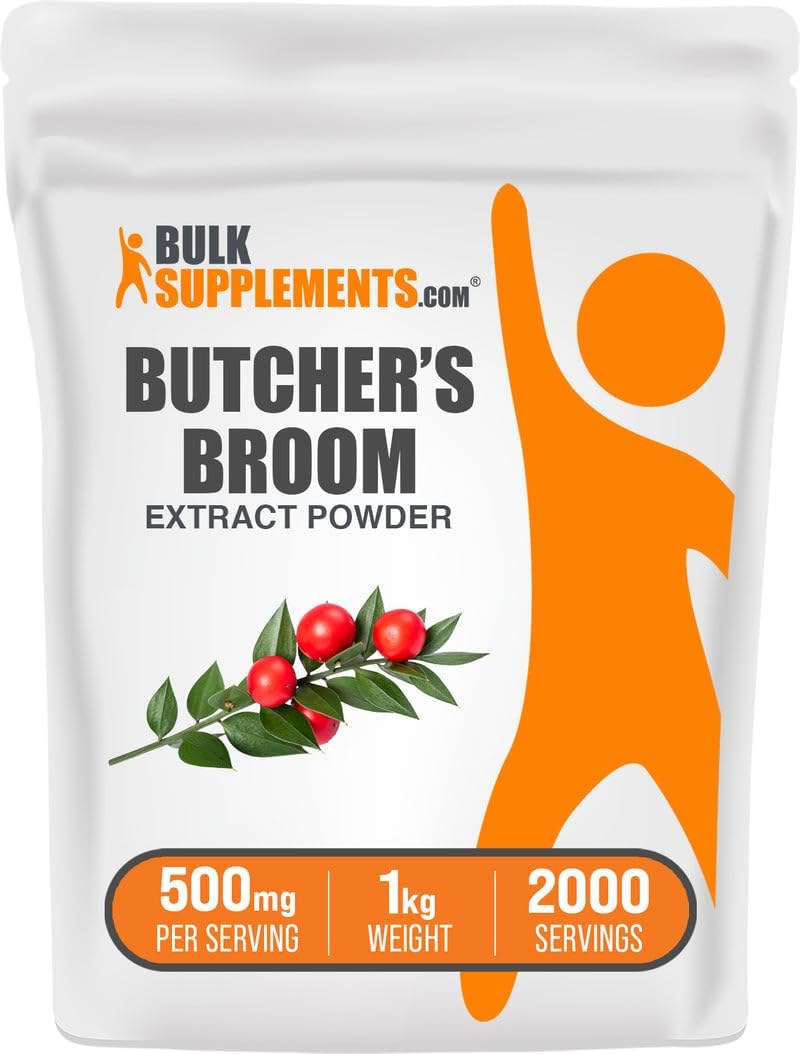 BulkSupplements.com Butcher’s Broom Extract Powder – Butchers Broom, Herbal Supplement – Vegan & Gluten Free, 500mg per Serving, 1kg (2.2 lbs) (Pack of 1)