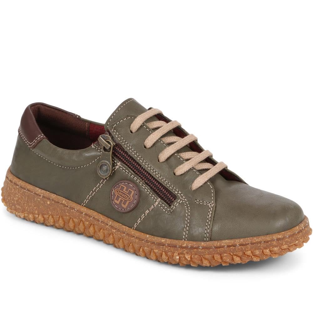 LorettaLeather Trainers - Khaki Size 5
