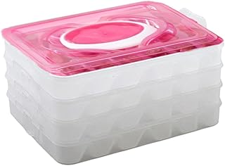 Mikinona Refrigerator Dumpling Storage Box Portable Stackable Container Four Layers for Dumplings for Freezer Organization Food Preservation Rose Red