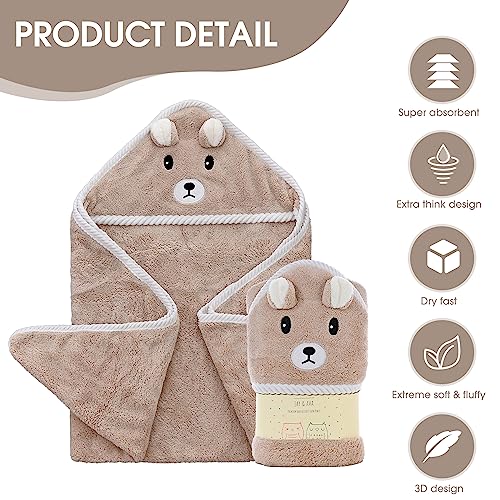 Jay & Ava Plush Coral Fleece Hooded Baby Towel - Soft Baby Bath Towel, 33” X 33” Large Size Super Absorbent 3D Animal Design Baby Bath Towels For Newborn Boy, Baby, Toddler, For Boys And Girls #TOP1