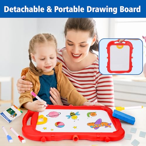 Basytodio XF909 Kids Easel For Toddlers Age 2-4 Art Magnetic White Board & Chalkboard Double Side Adjustable Stand Drawing Writing thumb #5