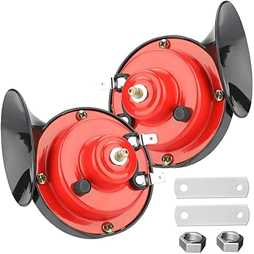 BEAWIS Car Horn 12v Waterproof Super Loud Boat Horn Electric Snail Horns Train Horn for Motorcycles Boat Trucks Kit Replacement, 2 Packs Air Horn Red