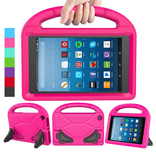 LEDNICEKER Kids Case for Fire HD 8 2018/2017/2016 - ShockProof Handle Friendly Convertible Stand Kids Case for Fire HD 8 inch Tablet (7th & 8th Generation Tablet, 2016 & 2017 & 2018 Release) - Magenta/Rose