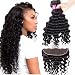 Star Show Brazilian Hair Loose Deep Wave Bundles with Frontal Closure Ear to Ear 100% Unprocessed Loose Curly Human Hair Extensions 20 22 24 with 18 Inch Frontal