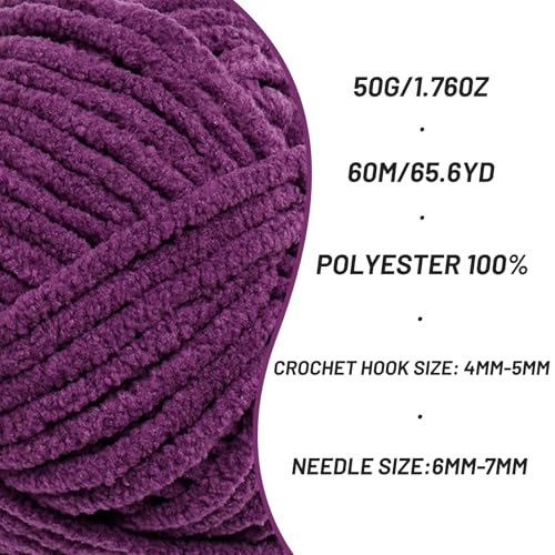 Image of 2 Packs Plush Chenille Chunky Crochet Yarn - Baby Yarn for Crocheting Soft - Velvet Yarns Knitting for Blankets Crafts - Fluffy Amigurumi Yarns 100g /131yds (2 Violets)
