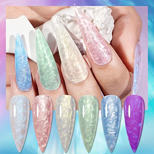 Mizhse Pearl Gel Nail Polish Set, Glitter Drawing 6 Colors Mermaid Shimmer Gel Shell Thread Gel Polish Soak Off Uv Led Manicure Set For Nail Salon #TOP4