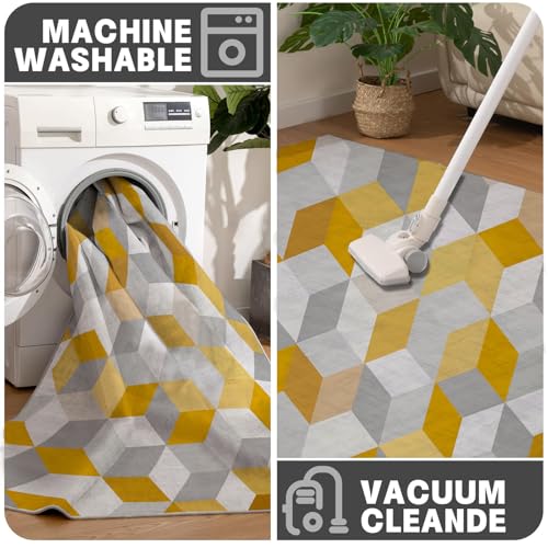 Tapis géométrie moderne de prestige salon 180cm texture douce jaune - 8