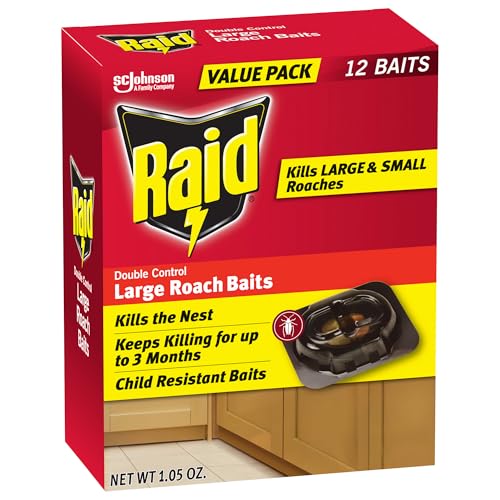 Raid Large Roach Baits Child Resistant For Indoor Use Kills Roaches for 3 Months 12 Count