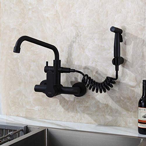 Robinet de cuisine avec pistolet pulvérisateur nettoyage évier et buanderie double trous mural