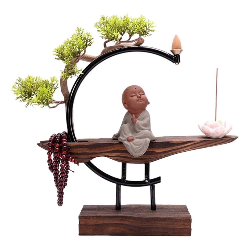 Incense Holder, Zen Wood Incense Burner Monk Design for Agarwood Sandalwood