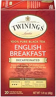 Twinings Decaffeinated English Breakfast Individually Wrapped Black Tea Bags, 20 Count Pack of 6, Flavourful & Robust
