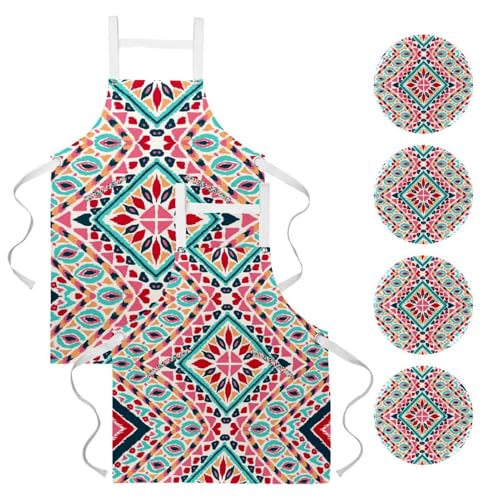 Tablier de serveuse multicolore grand format avec broches de maintien