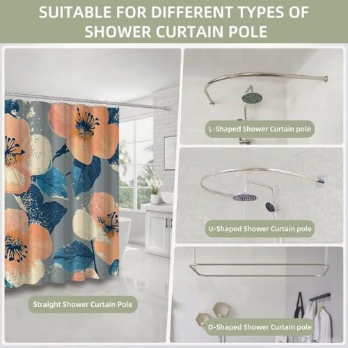 Rideau de douche 240x200 cm imperméable en polyester lavable avec ourlet lesté gris
