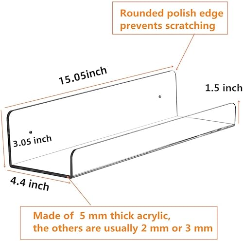 Vista 10 de CY - Estantería flotante de acrílico para montaje en pared, Acrílico, Transparente