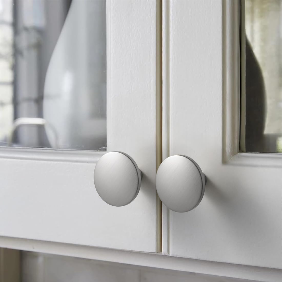 YAGU 6 Pack Brushed Nickel Kitchen Cabinet Knobs 1-1/2 Inch Round Solid Dresser Drawer Pulls Satin Silver Furniture Hardware for Closet Cupboard Wardrobe