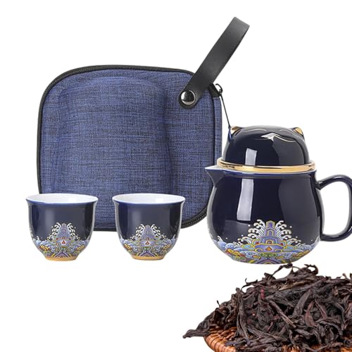 Juego de tazas de té de cerámica con tetera y colador para excursiones y picnics 2