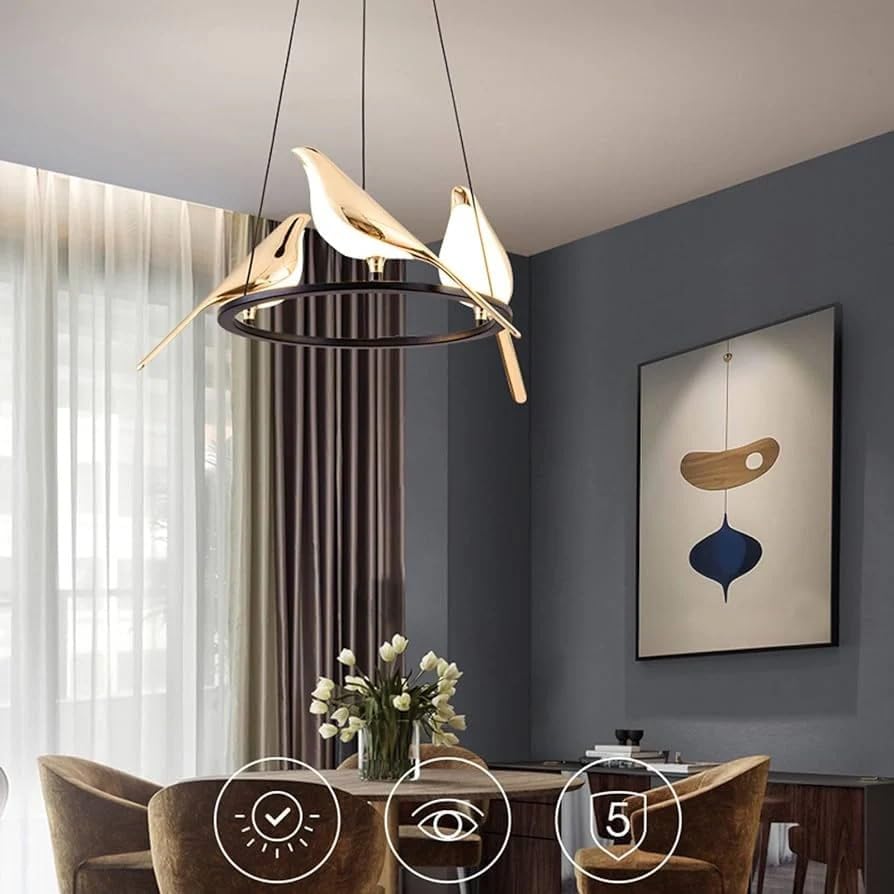Image of Three Golden Bird 3 Color LED Pendant Lamp for Dining Table, Bedroom & Living Room Hanging Ceiling Light for Home, Cafe, Restaurant & Bar (Three Bird Pendant LAMP)