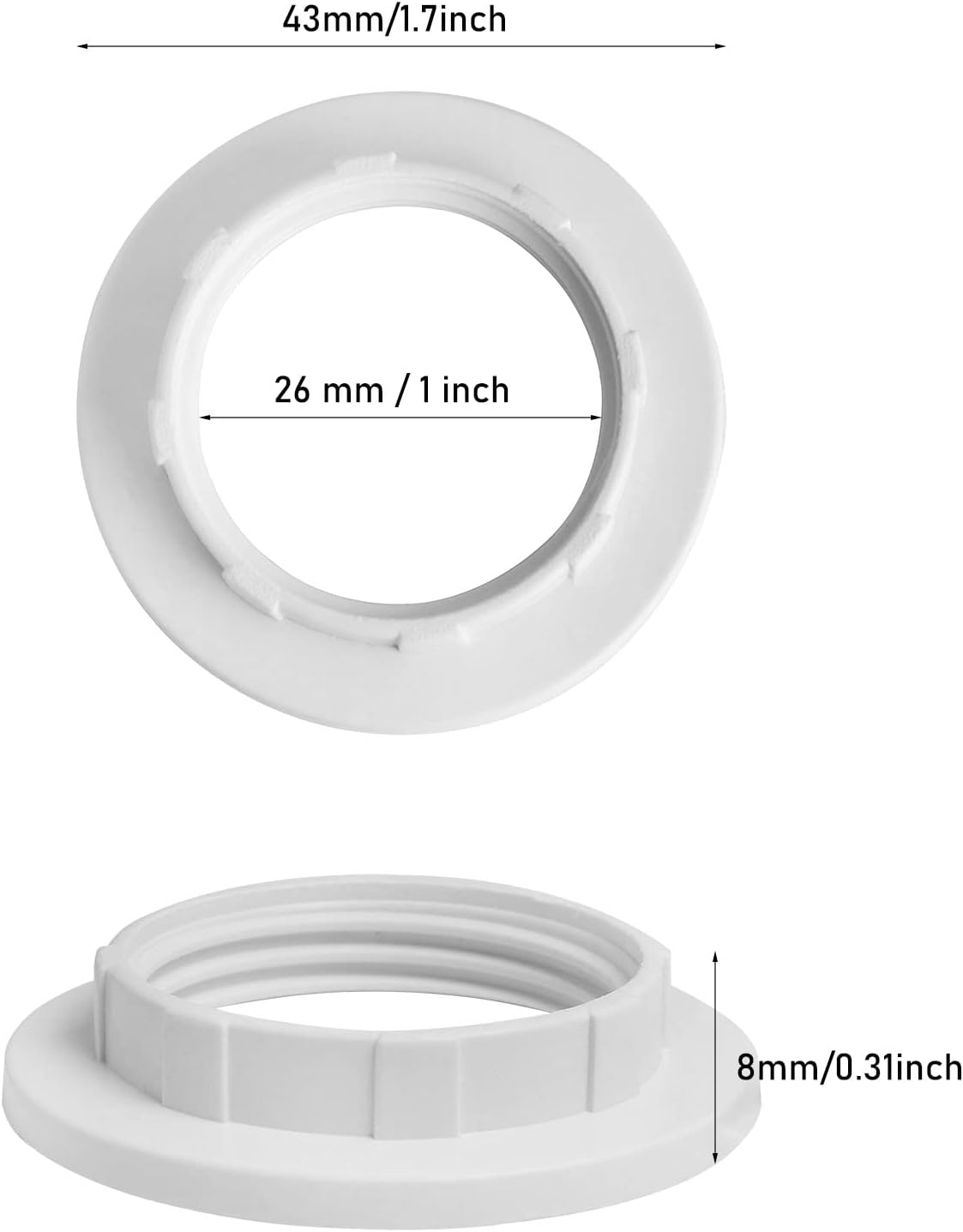 E12 Lamp Shade Collar Rings LUORNG 6PCS White E12 E14 Threaded Lamp Shade Holder Adapter, E14 Small Night Light Holder (OD.43mm, ID.26mm)