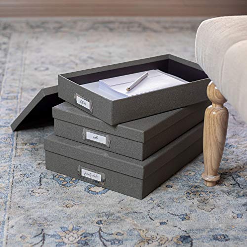 Paperage Document Storage Boxes With Lids Set Of 3 Sizes - Textured Grey Matte Paper With Label Plate - For Organizing, Crafts, Home Décor, Office, Closet #TOP3