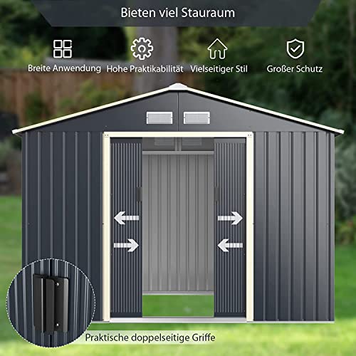 COSTWAY Gerätehaus Metall, Erweitert-277 x 255 x 202 cm, Geräteschuppen abschließbar, Gartenhaus mit 4 Luftschlitzen… – Bild 8