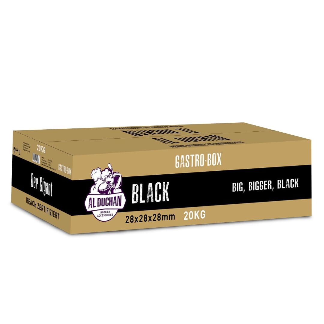 Shisha Kohle Naturkohle – Premium Kokoskohle für Wasserpfeife – 1KG, 4KG, 10KG, 20KG – Hohe Hitze, Lange Brenndauer (Black 28x28x28mm 20KG)