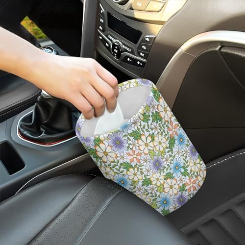 Image of Colorful Floral Waste Basket for Cars Car Garbage Can - Back Seat, Floor, or Hanging Headrest Car Accessories Interior Road Trip Essentials