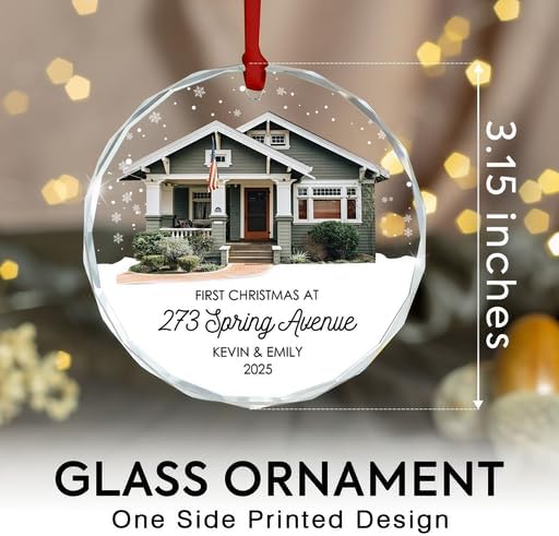 Miniatura 2 de Adorno de vidrio personalizado para nueva dirección de hogar, primer adorno de Navidad en casa nueva con foto y nombres de familia, regalo
