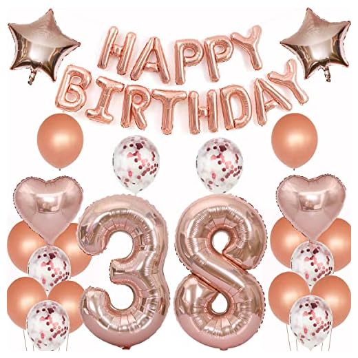 Globos 38 años decoración cumpleaños oro rosa mujer, 38 decoración cumpleaños 38 años deco mujer globo lámina oro rosa 38 cumpleaños deco mujer feliz cumpleaños 38 años cumpleaños globo mujer (38)