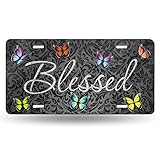 License Plate Blessed Glitter Butterflies Decorative Car Front,Metal Plate,License Plates,Vanity Tag,Aluminum Noverlty License Plate for Men/Women Car 6×12 Inch