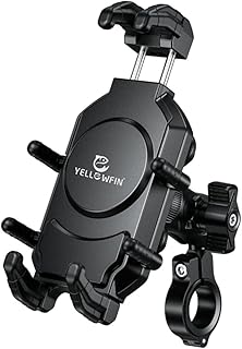 YELLOWFIN Anti-Shake Motorcycle Mobile Damper Holder Bike Mount 360 Rotation Motorcycle Mobile Phone Holder with Antitheft...
