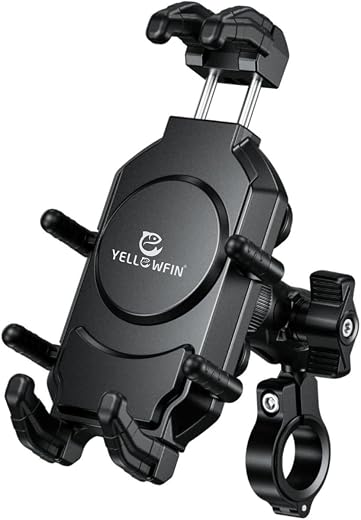 YELLOWFIN Anti-Shake Motorcycle Mobile Damper Holder Bike Mount 360 Rotation Motorcycle Mobile Phone Holder with Antitheft...