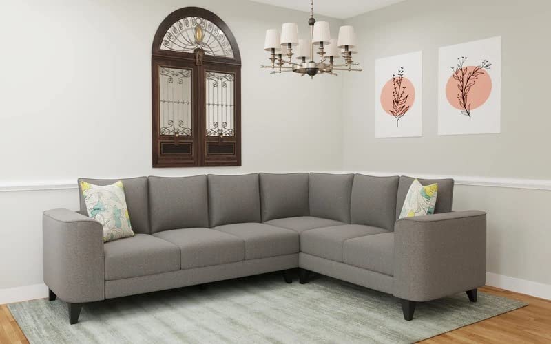 Arisa 6 Seater Fabric Corner Sofa Set for Living Room (Grey)-image-0