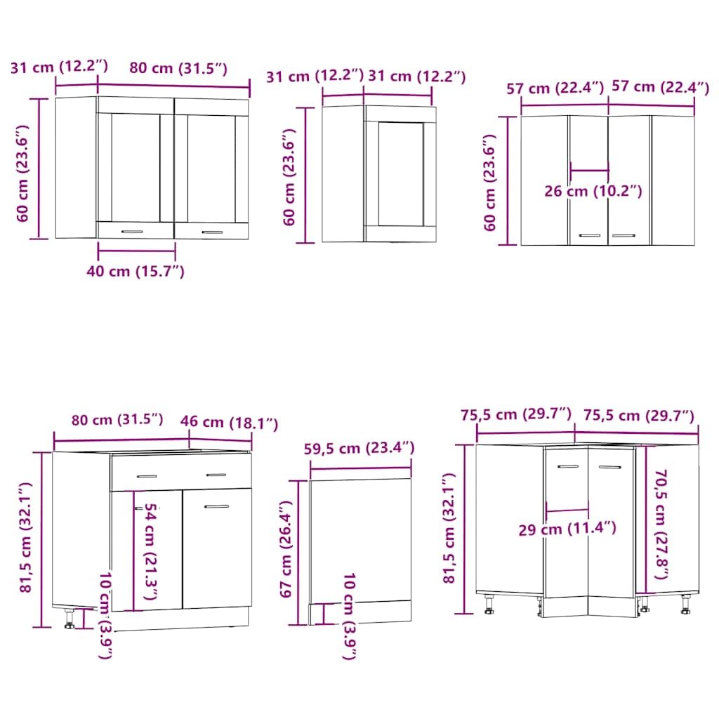 11-TLG. Küchenschrank-Set Lyon Altholz-Optik Holzwerkstoff 11-teilige Küchenzeile mit elegantem Design und reichlich Stauraum für optimale Organisation