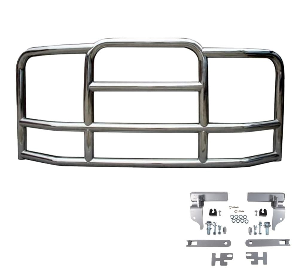 Mytee Products Large Model Deer Grille Guard Compatible for VOLVO VNL (2018-2022) with Brackets - 90"x40" Heavy Duty Polished Stainless Steel Grille