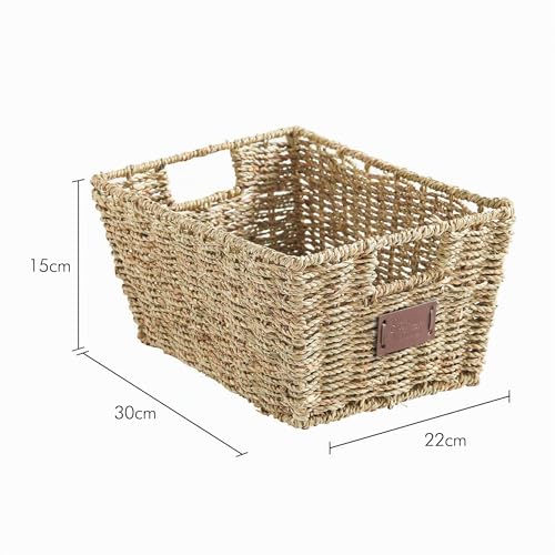 Miniatura 3 de Vonhaus Cestas De Almacenaje, Set De 4 Cestas De Junco Marino Natural Tejidas A Mano - Almacenaje De Baño Para Estanterías - Organizadoras Con Asas Para Dormitorio Y Oficina