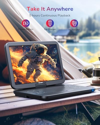 17.6" Portable Blu Ray DVD Player with 15.4" Screen, HDMI Input/Output, Sync Screen, 5 Hours Playing Time, 1080P MP4 MKV Video, Surround Audio, USB SD