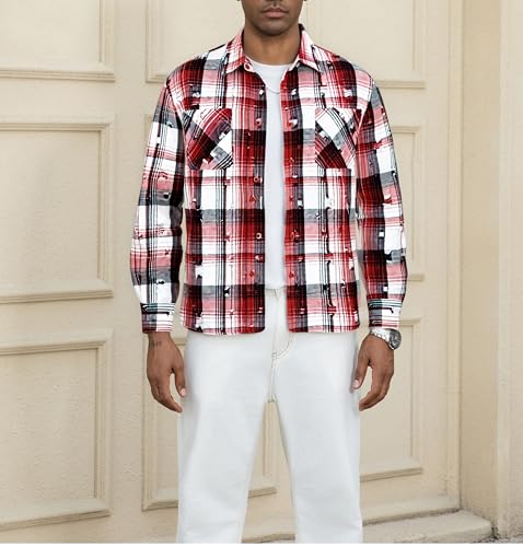 Image of WARHORSEE Flannel Shirt for Men Long Sleeve Button Down Plaid Shirts